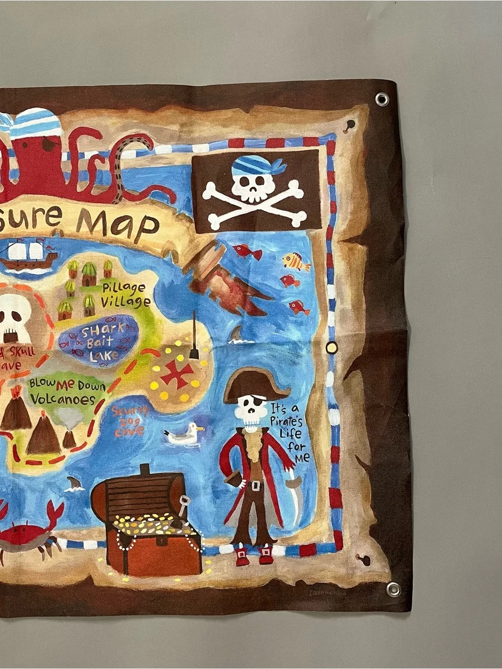 Oopsy Daisy Kids Treasure Map Pirate Fabric Tapestry 37”X 26” w/ Grommets USA